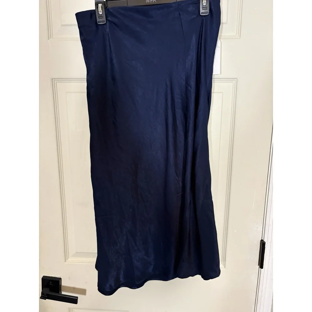 Satin Midi Skirt XXL (20) Navy Elastic Waist A-Line goth witchy work‎ special